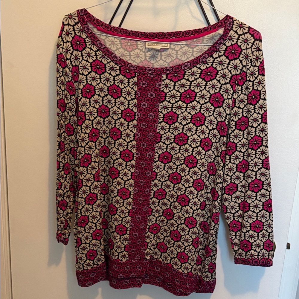 Dana Buchman Pink and Cream Floral Blouse